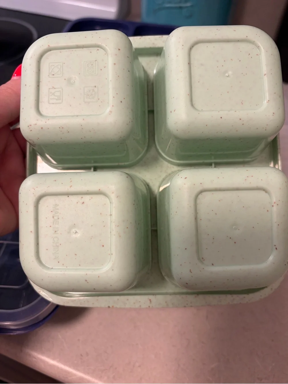 Silicone Stackable 4-Compartment Snack & Portion Tray - Navy Blue and Mint